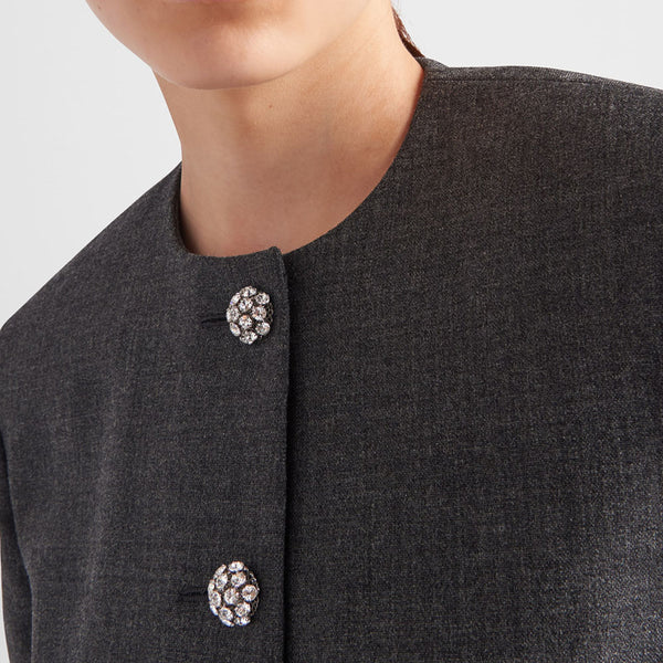 Feather-trimmed single-breasted wool jacket