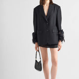 Single-breasted wool jacket with feather trim