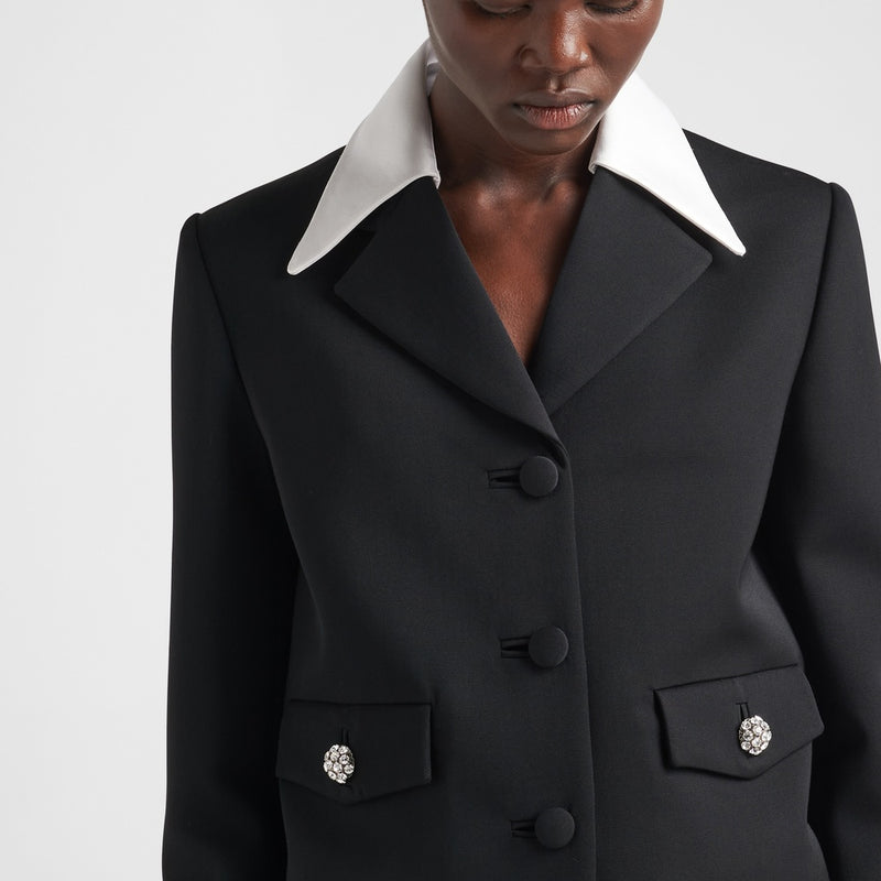 Single-breasted wool and satin jacket
