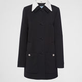 Singled-breasted wool sateen coat with collar