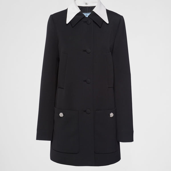 Singled-breasted wool sateen coat with collar