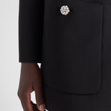 Singled-breasted wool sateen coat with collar