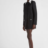 Singled-breasted wool sateen coat with collar