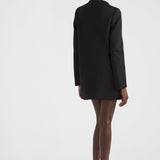Singled-breasted wool sateen coat with collar