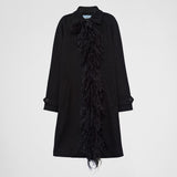 Single-breasted cashmere coat with feathers