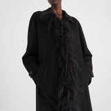 Single-breasted cashmere coat with feathers