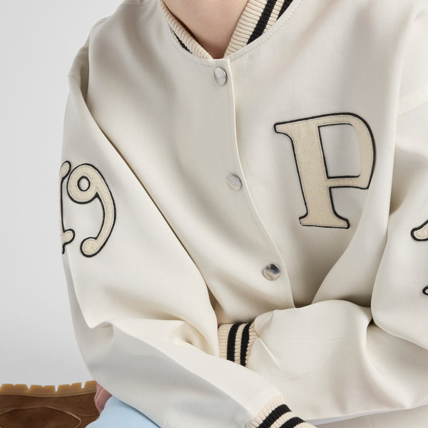 Kid mohair bomber jacket with patches