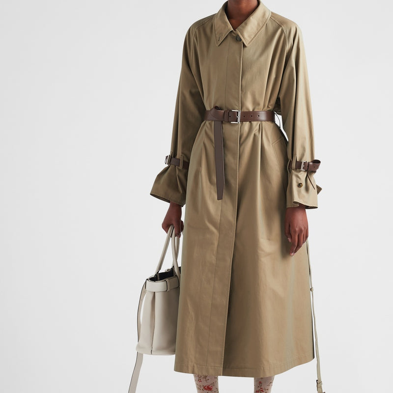 Single-breasted cotton twill trench coat