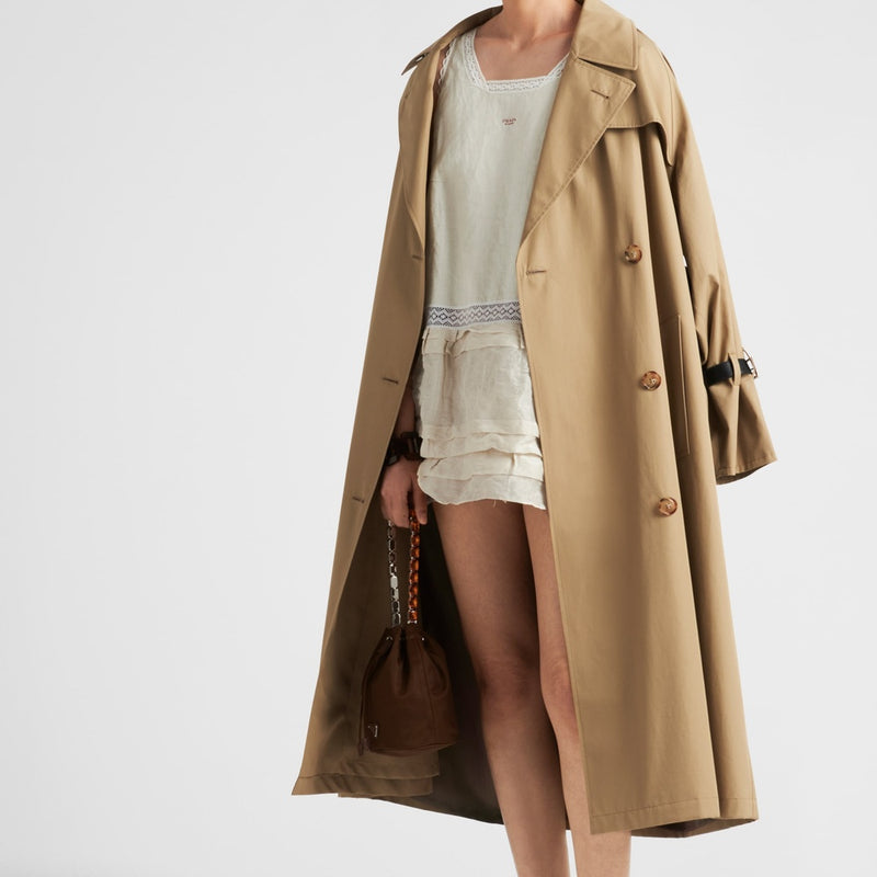 Double-breasted cotton twill trench coat