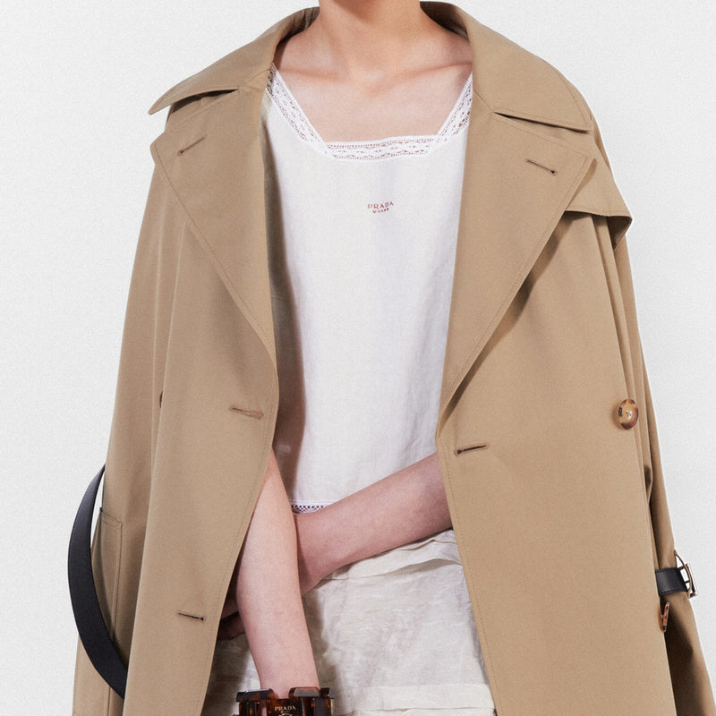 Double-breasted cotton twill trench coat
