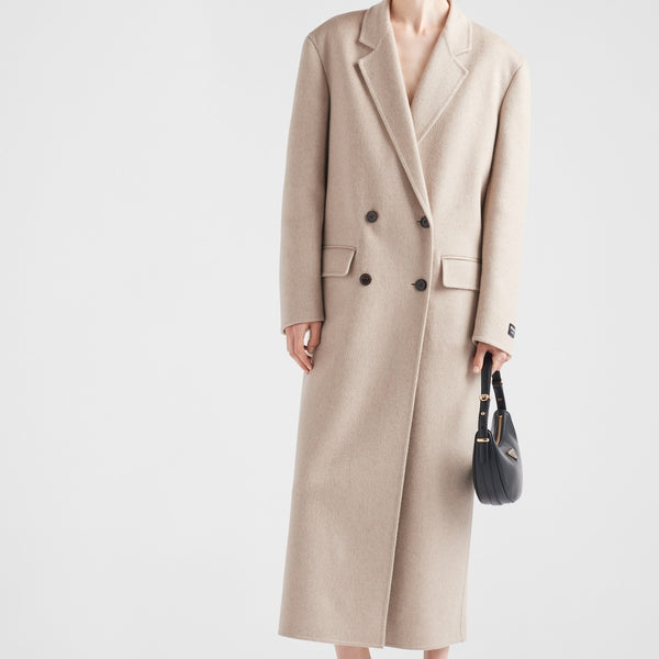 Double-breasted velour cashmere coat