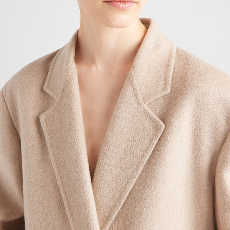 Double-breasted velour cashmere coat