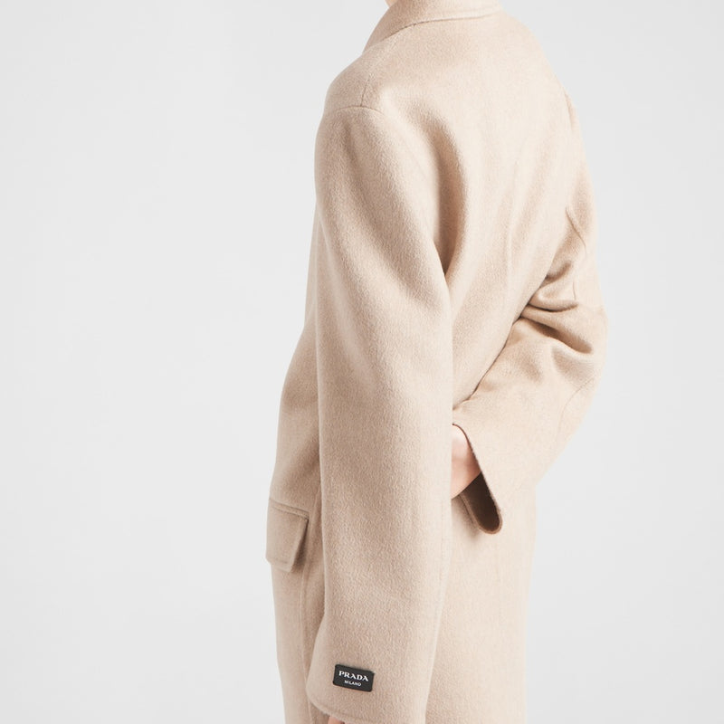 Double-breasted velour cashmere coat