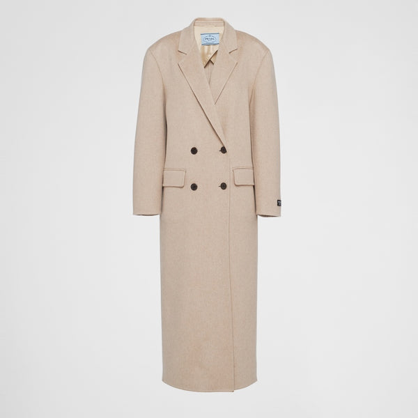 Double-breasted velour cashmere coat