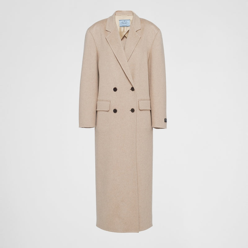 Double-breasted velour cashmere coat