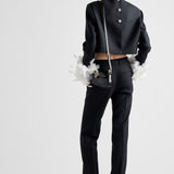 Single-breasted wool jacket with feathers