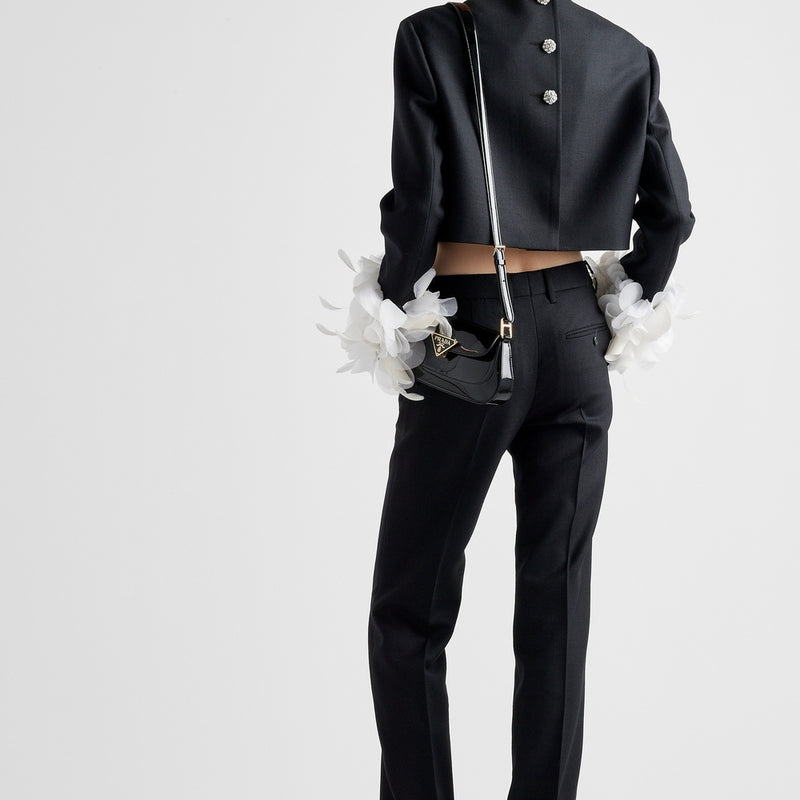 Single-breasted wool jacket with feathers