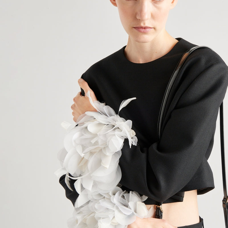 Single-breasted wool jacket with feathers