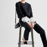 Single-breasted wool jacket with feathers