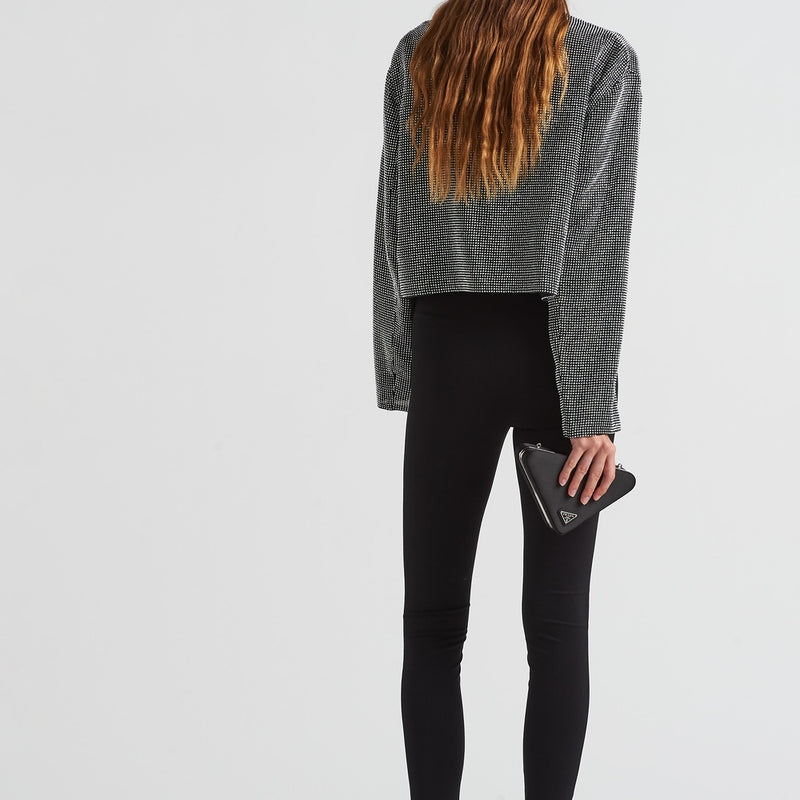 Single-breasted rhinestone encrusted mesh jacket