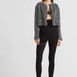 Single-breasted rhinestone encrusted mesh jacket