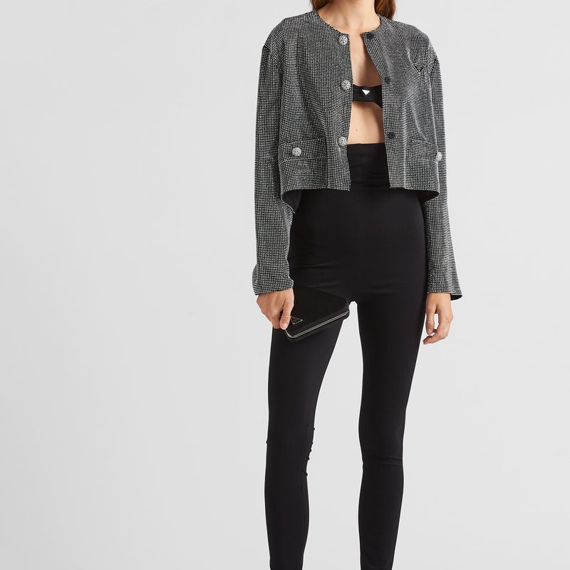 Single-breasted rhinestone encrusted mesh jacket