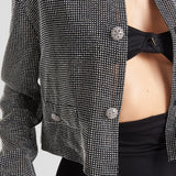 Single-breasted rhinestone encrusted mesh jacket