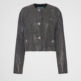 Single-breasted rhinestone encrusted mesh jacket