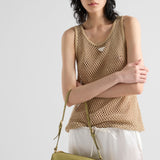 Sleeveless cotton mesh top