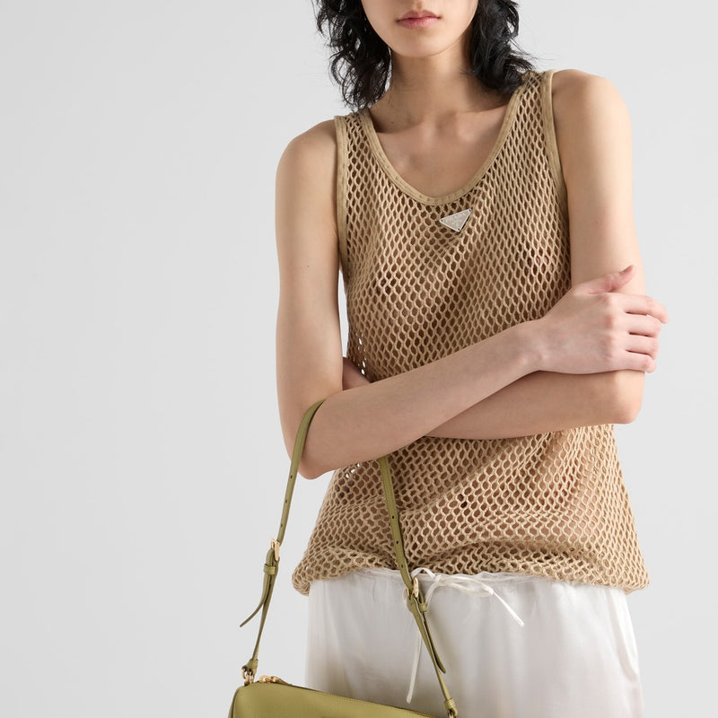 Sleeveless cotton mesh top