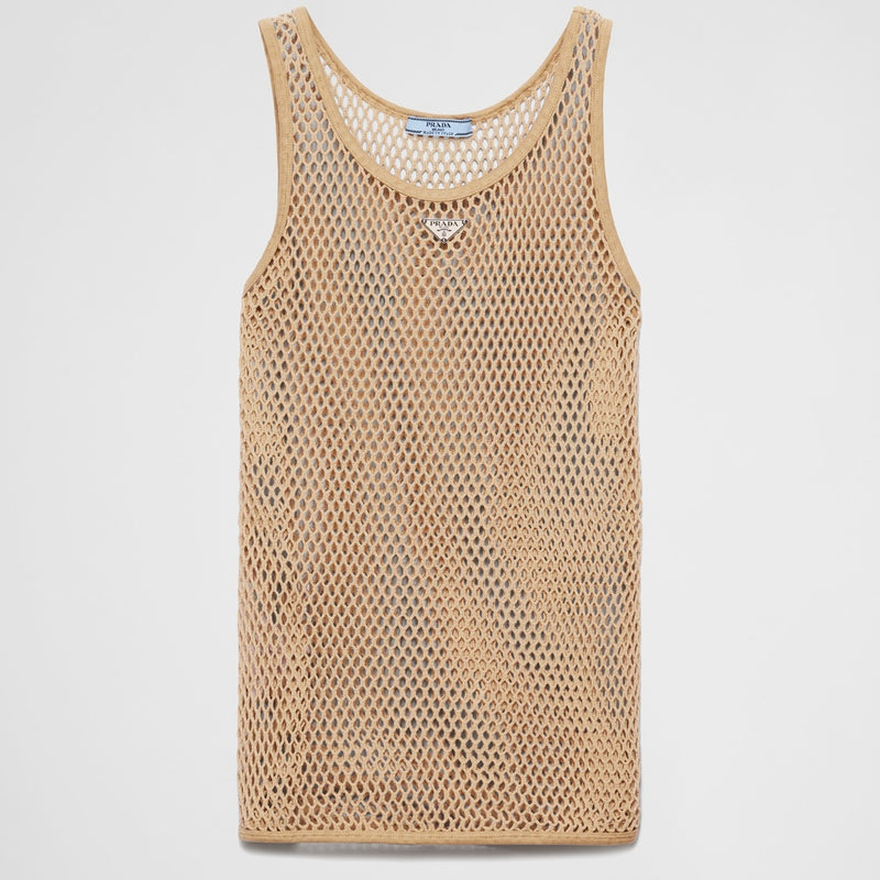 Sleeveless cotton mesh top