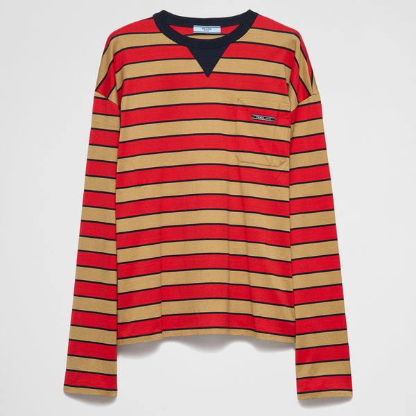 Long-sleeved striped lisle cotton T-shirt