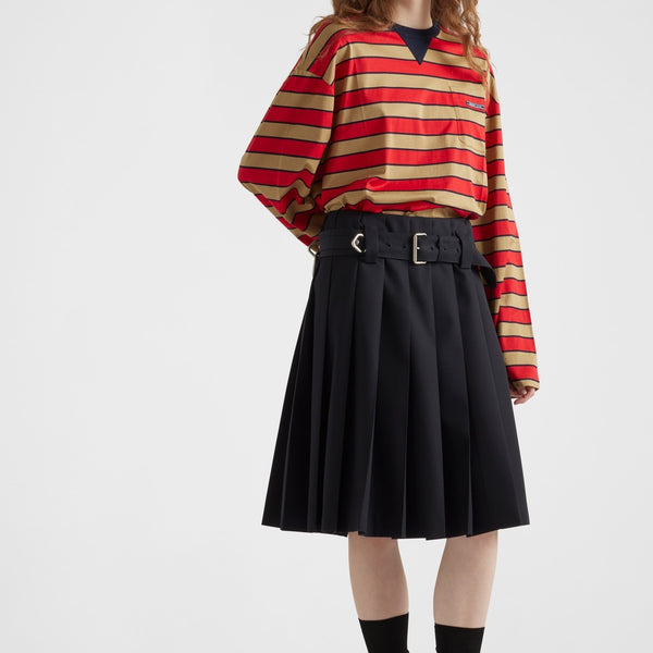 Long-sleeved striped lisle cotton T-shirt