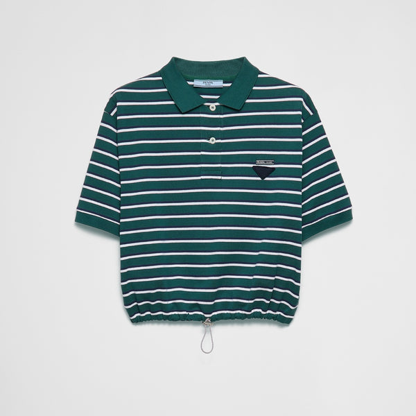 Cropped striped piqué polo shirt