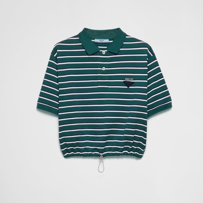 Cropped striped piqué polo shirt