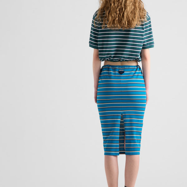 Cropped striped piqué polo shirt