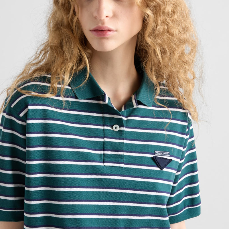 Cropped striped piqué polo shirt
