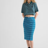 Cropped striped piqué polo shirt