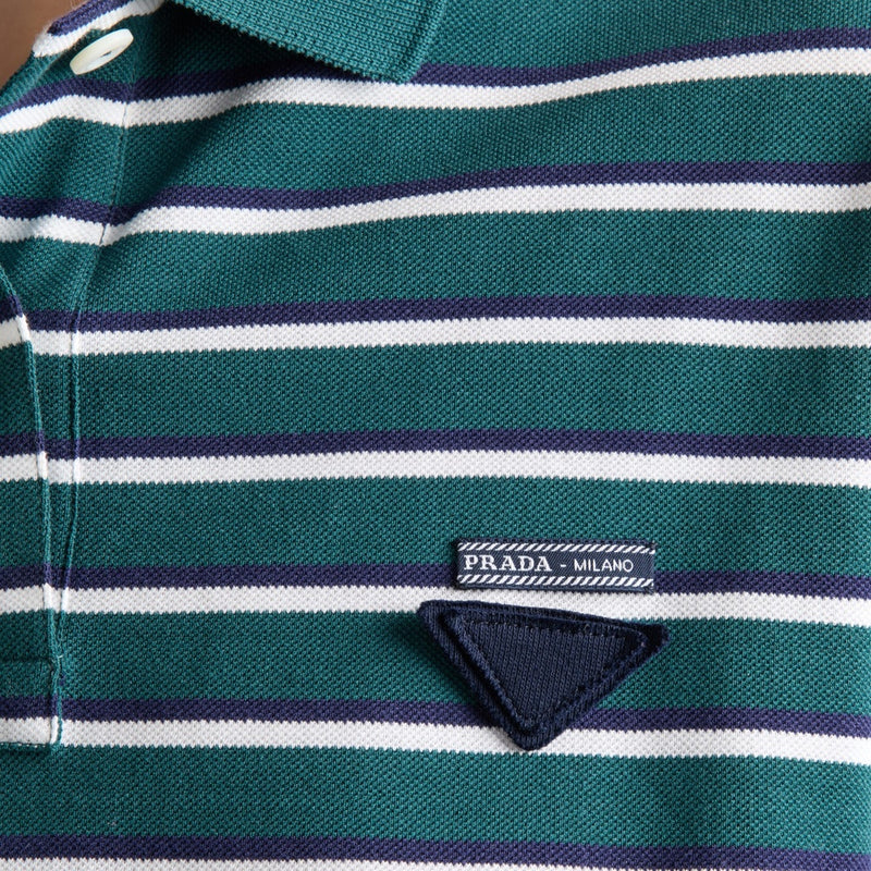 Cropped striped piqué polo shirt