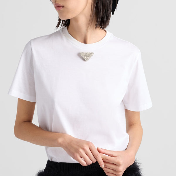 Jersey T-shirt with embroidered triangle