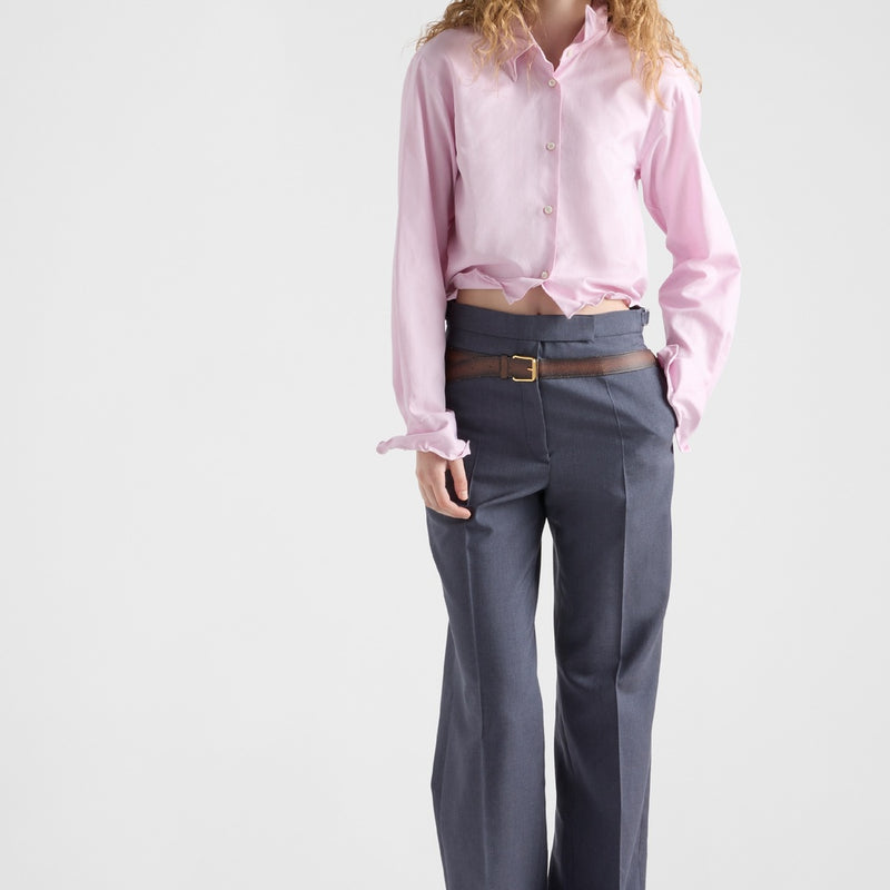 Silk and mohair pants with printed belt