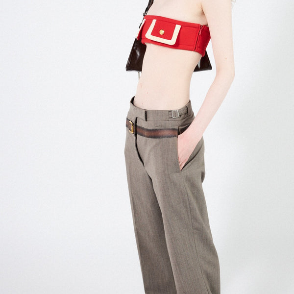 Technical wool pants with printed belt