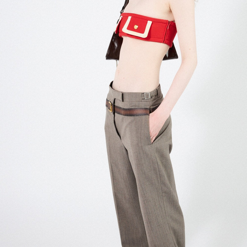 Technical wool pants with printed belt