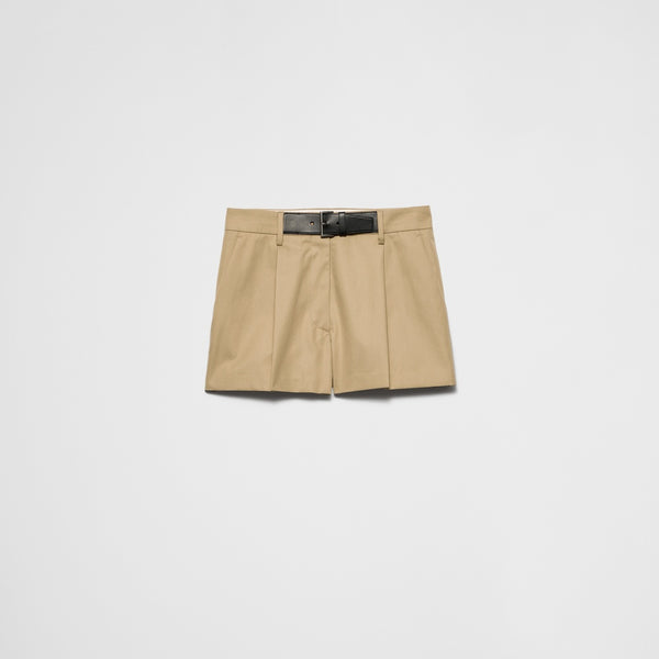 Twill shorts with leather belt