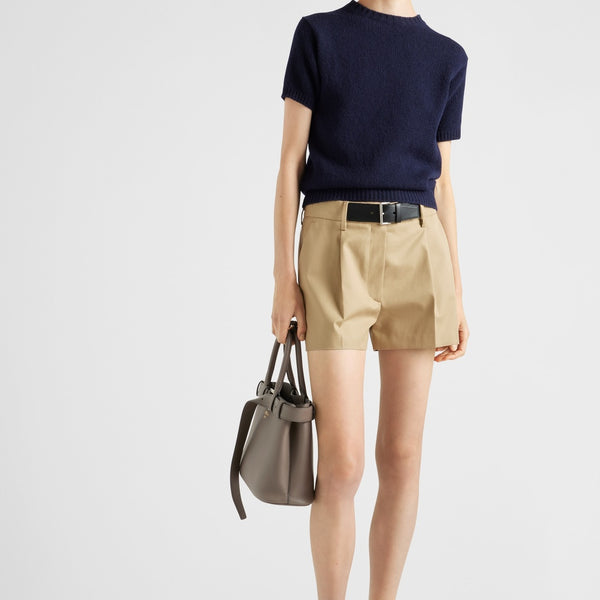 Twill shorts with leather belt