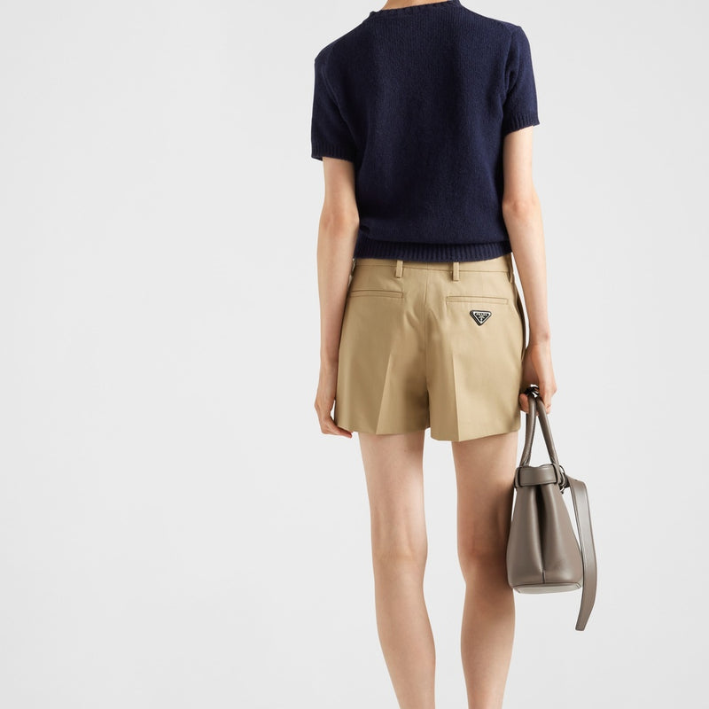 Twill shorts with leather belt