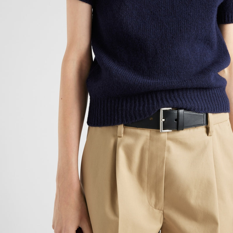 Twill shorts with leather belt