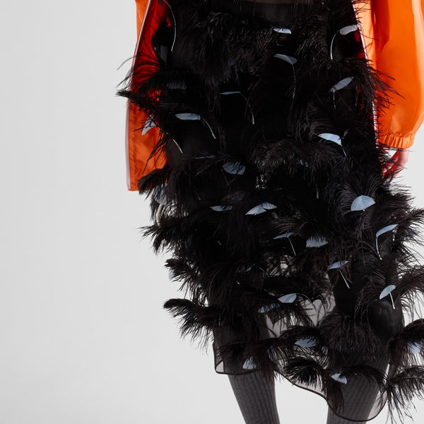 Feather-embellished silk organza dress