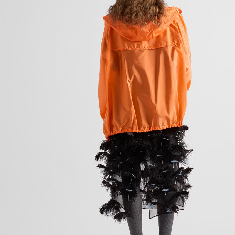 Feather-embellished silk organza dress
