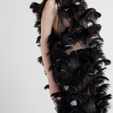 Feather-embellished silk organza dress